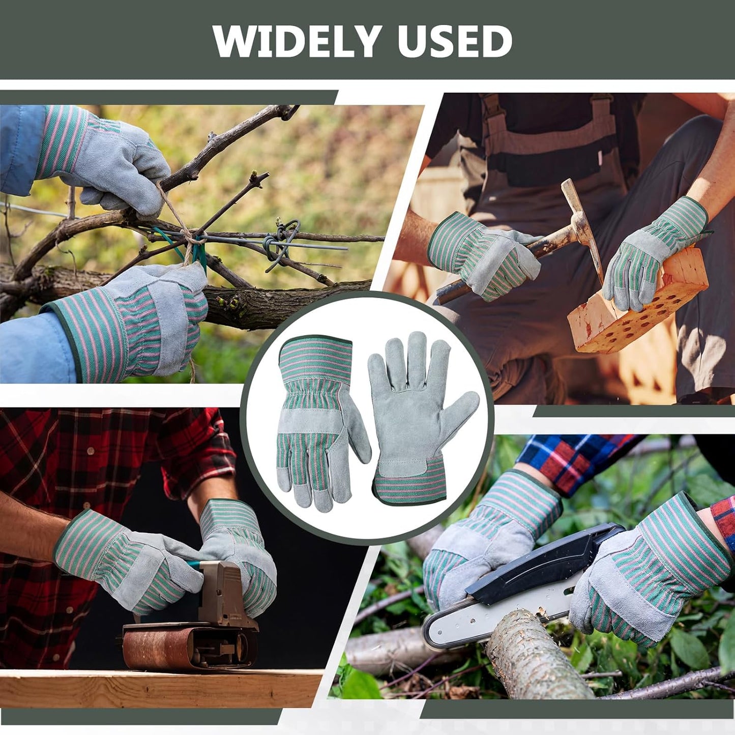 Skiennix Large Leather Work Gloves - Heavy Duty Cowhide Driver Gloves | 12 Pairs, 11 x 5.1 Inch, Safety Cuff