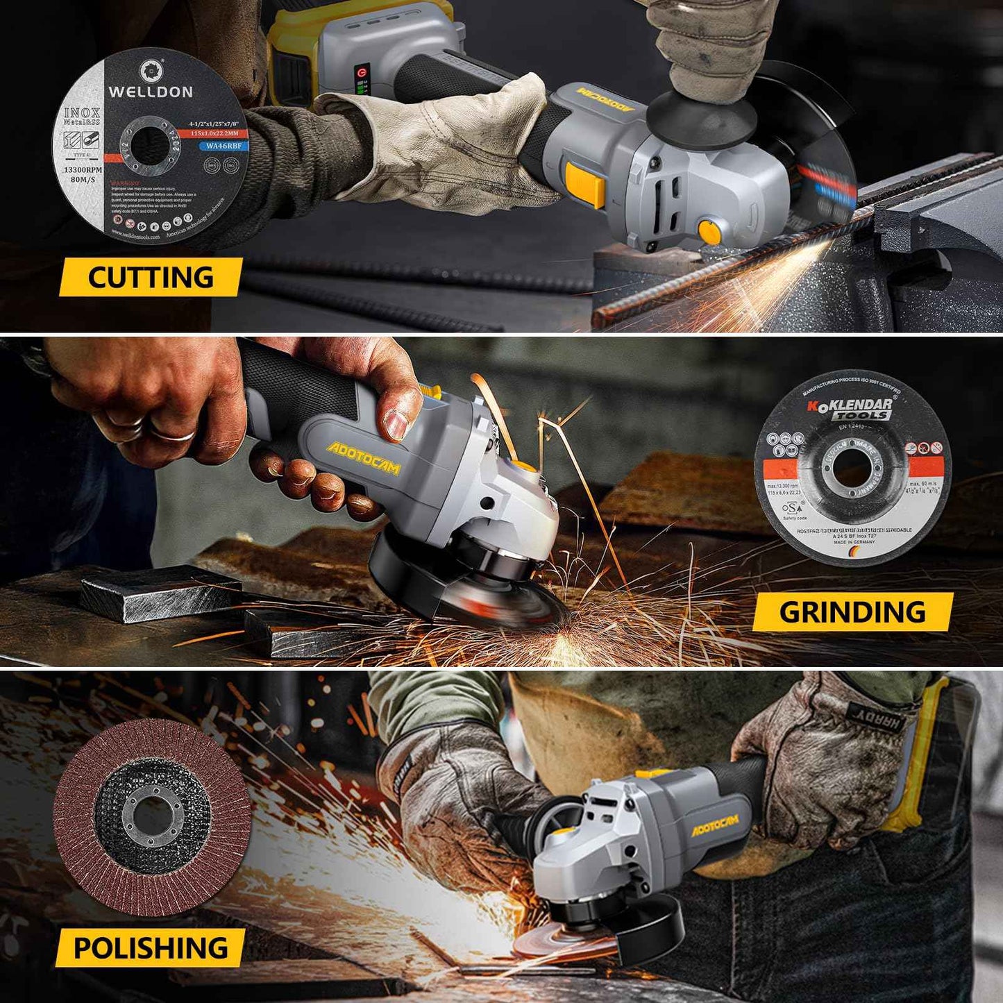 ADOTOCAM Angle Grinder, 20V Brushless Cordless, 4-1/2 Inch, Compatible with Dewalt Battery (No Battery), with Metal Grinding Wheel, for Cutting, Grinding, Polishing, Carving