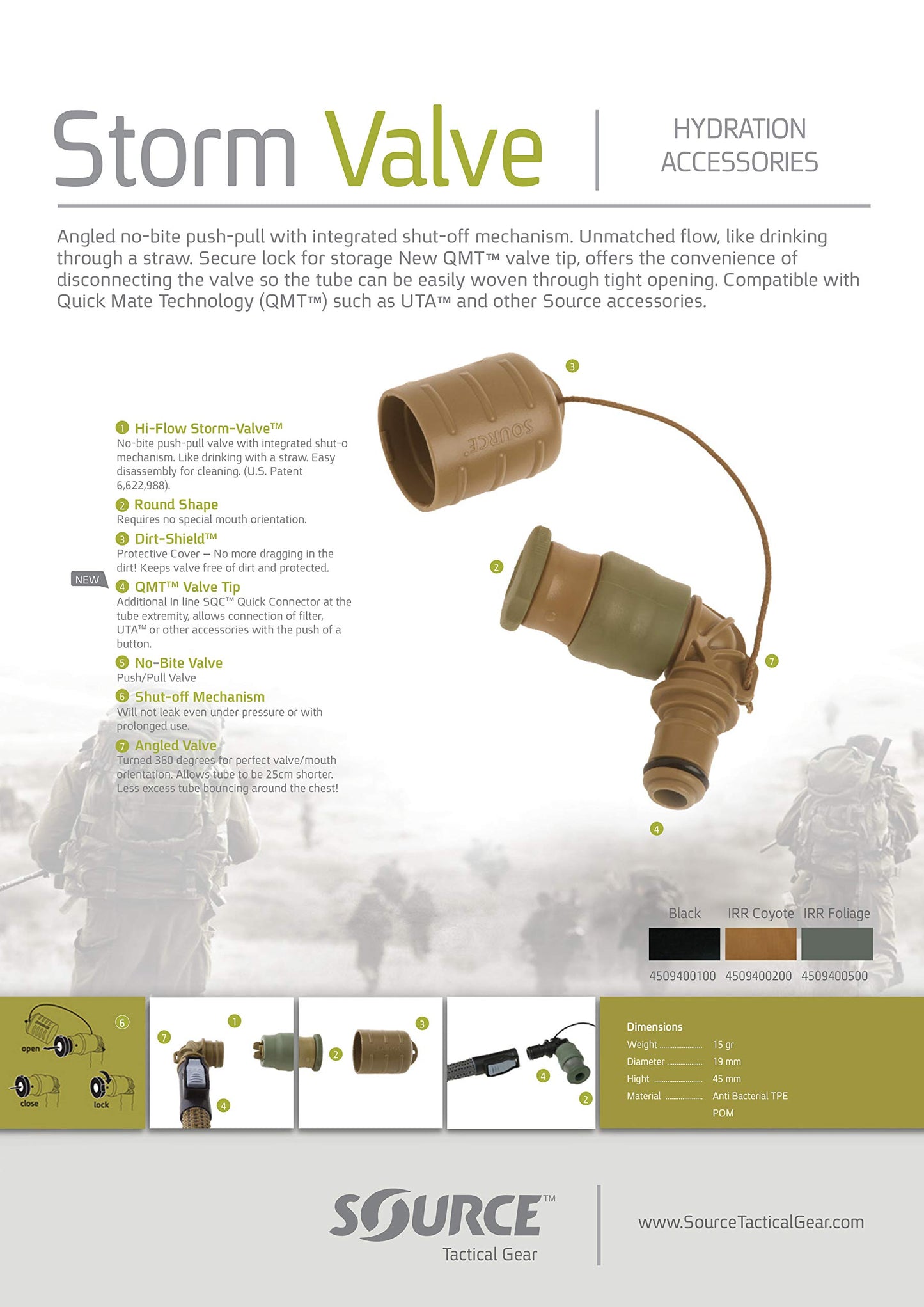 Source Tactical Storm Non-Bite Hydration Free Flow Valve Kit, Coyote
