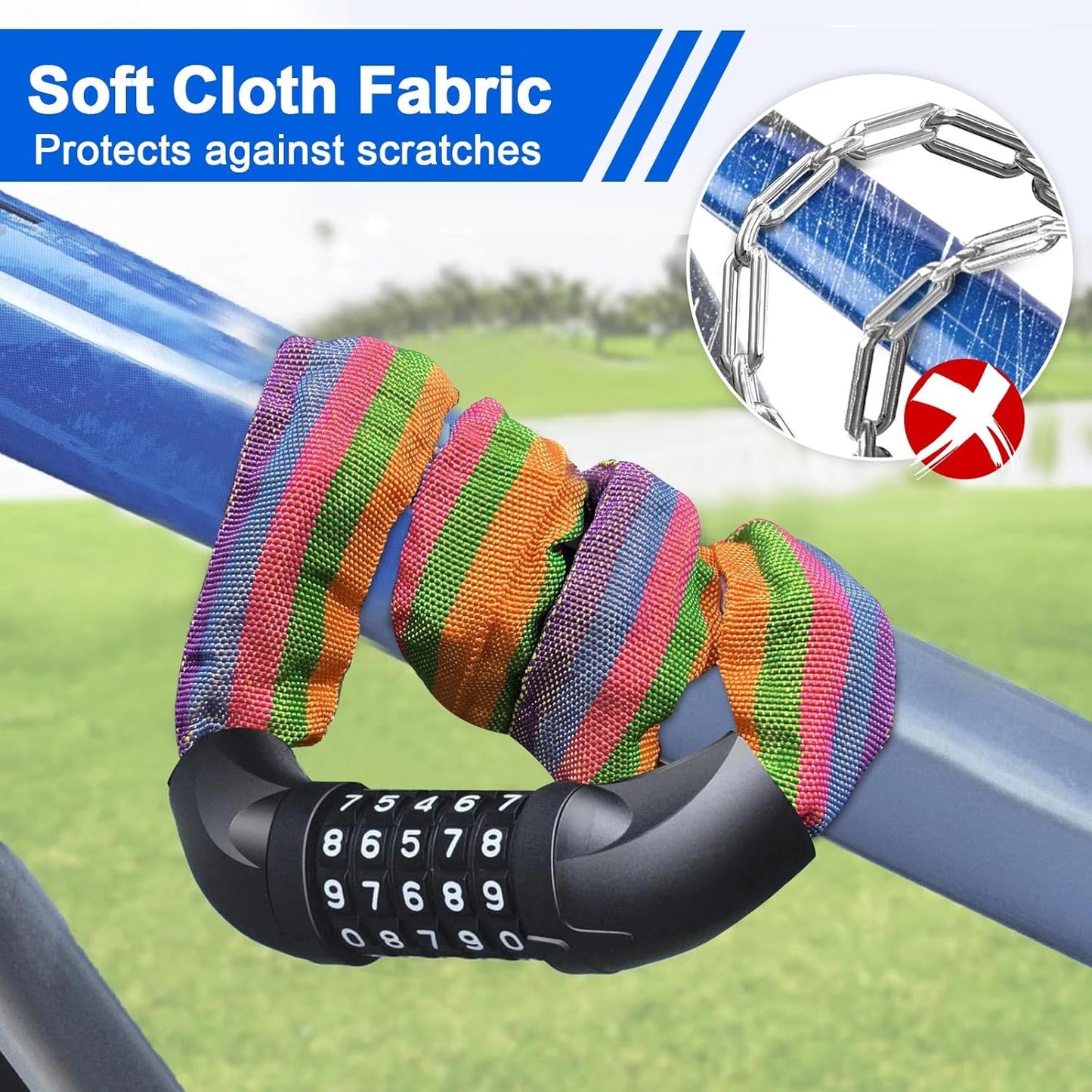 NDakter Heavy-Duty Bike Lock - 5-Digit Combination Security Chain | 2.62 to 6 Ft Length, Anti-Theft Design