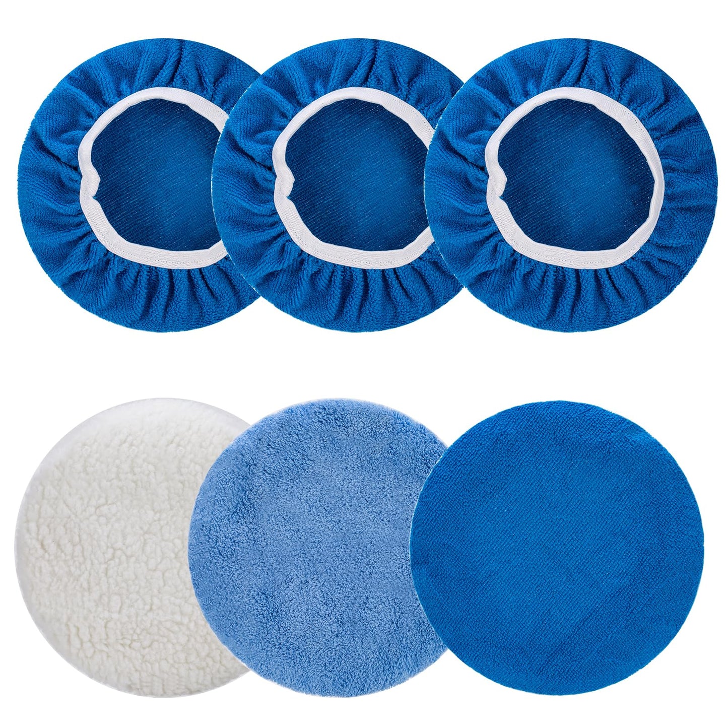THINKWORK 6 Pcs Car Polishing Pad, Buffing Pad for 10 Inch Car Polisher, Microfiber Wax Applicator Pad for Car, Microfiber, Wool, Coral Fleece
