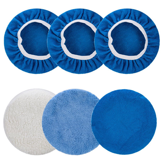 THINKWORK 6 Pcs Car Polishing Pad, Buffing Pad for 10 Inch Car Polisher, Microfiber Wax Applicator Pad for Car, Microfiber, Wool, Coral Fleece