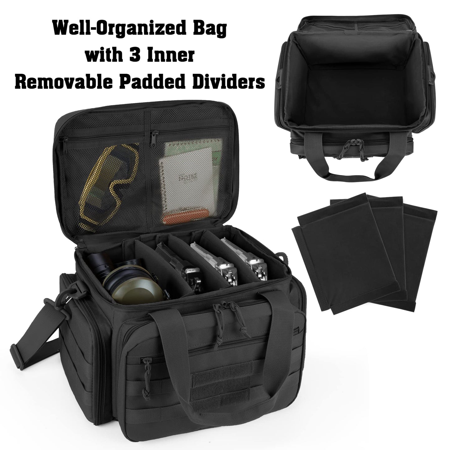 DSLEAF Tactical Gun Range Bag for 4 Handguns, Pistol Range Bag for Shooting