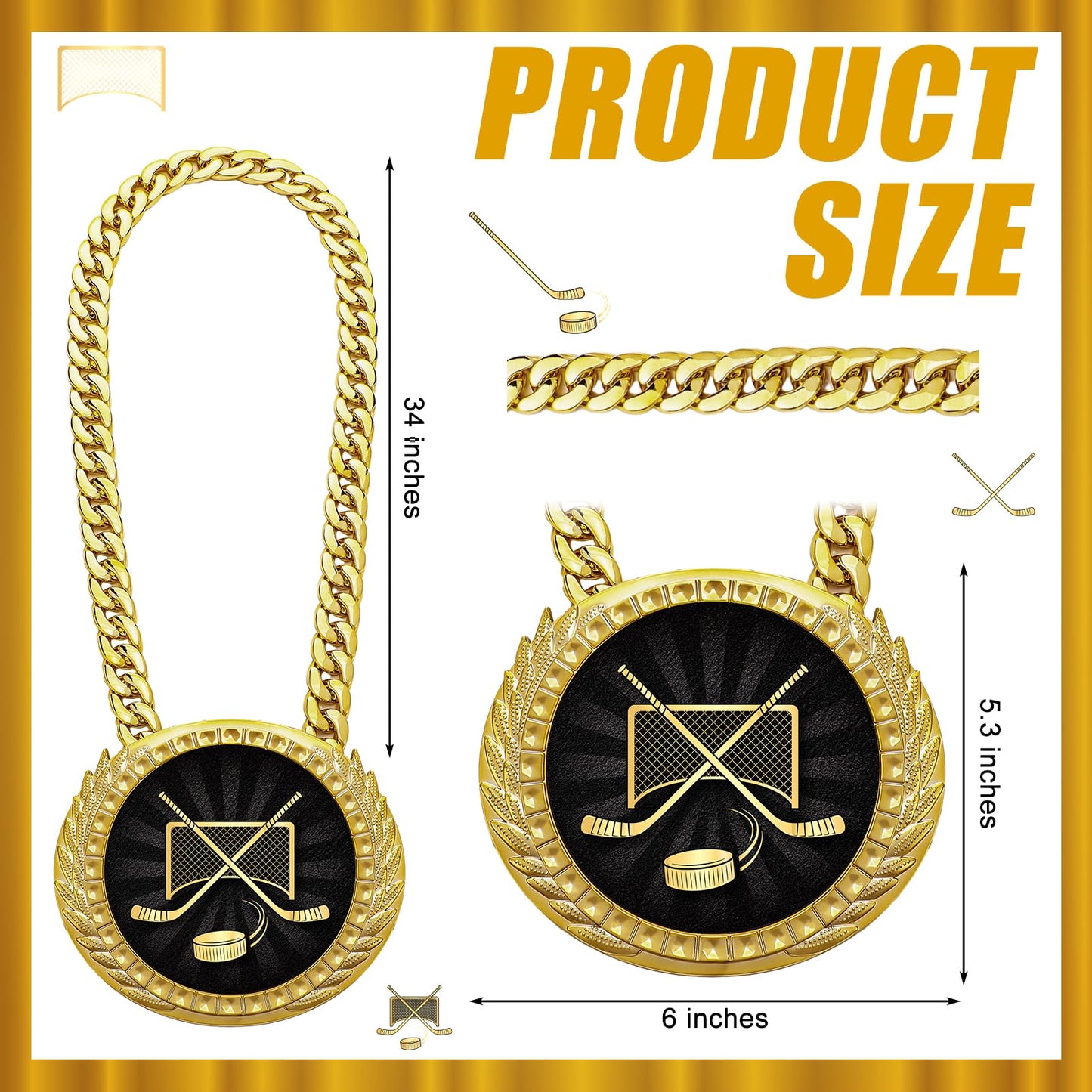 Tondiamo Sports MVP Turnover Chain Medal 6 Big Gold Champ Award Necklace Chain Baseball Basketball Football Soccer Softball Volleyball Competitions Prize Gifts Party Favors(Hockey)