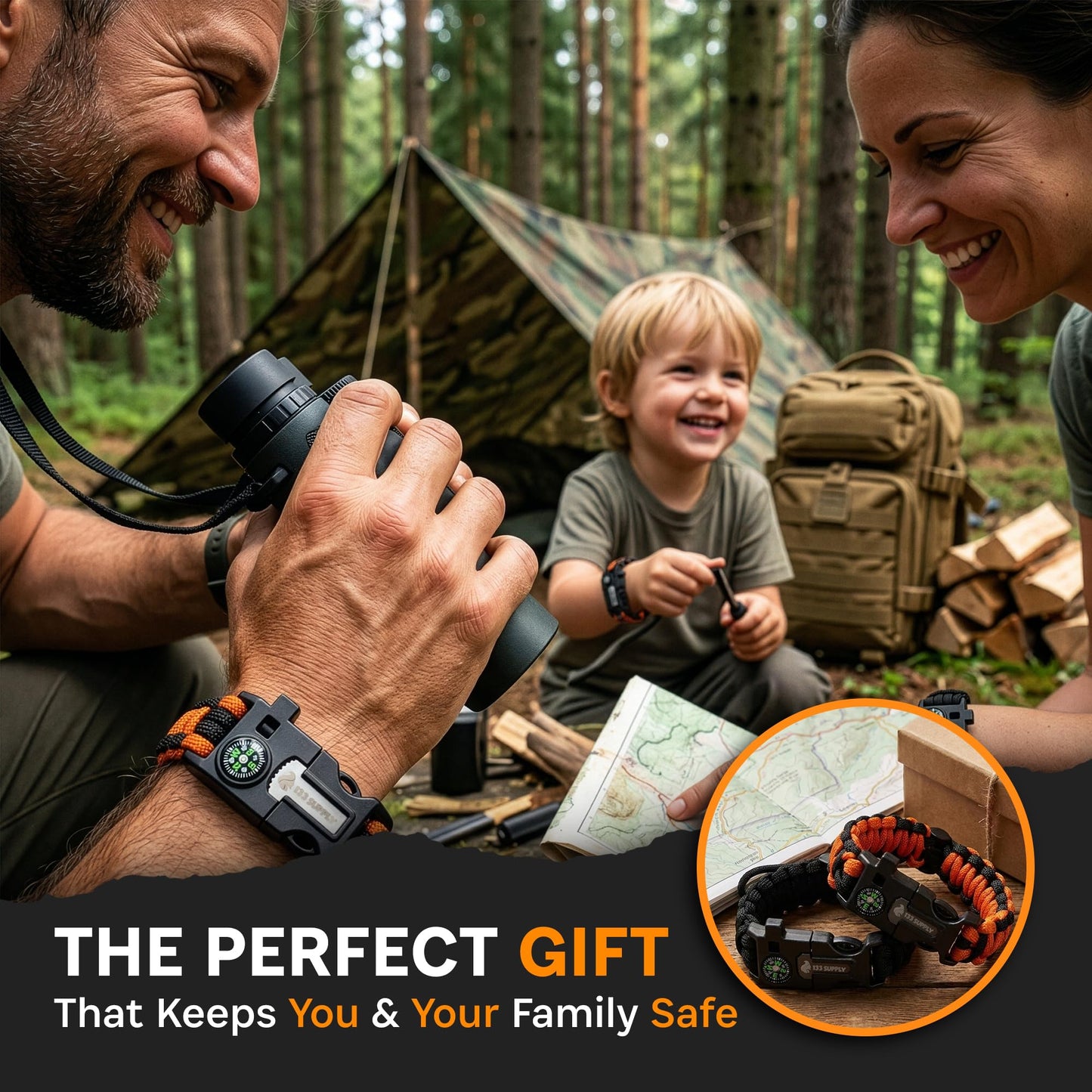 133 Supply Paracord Bracelet Compass Hiking Survival Kit Emergency Whistle Fire Starter Camping Gear Hiking Essentials Fishing Hunting Accessories EDC Backpacking Gear Tactical Survival Gear Equipment