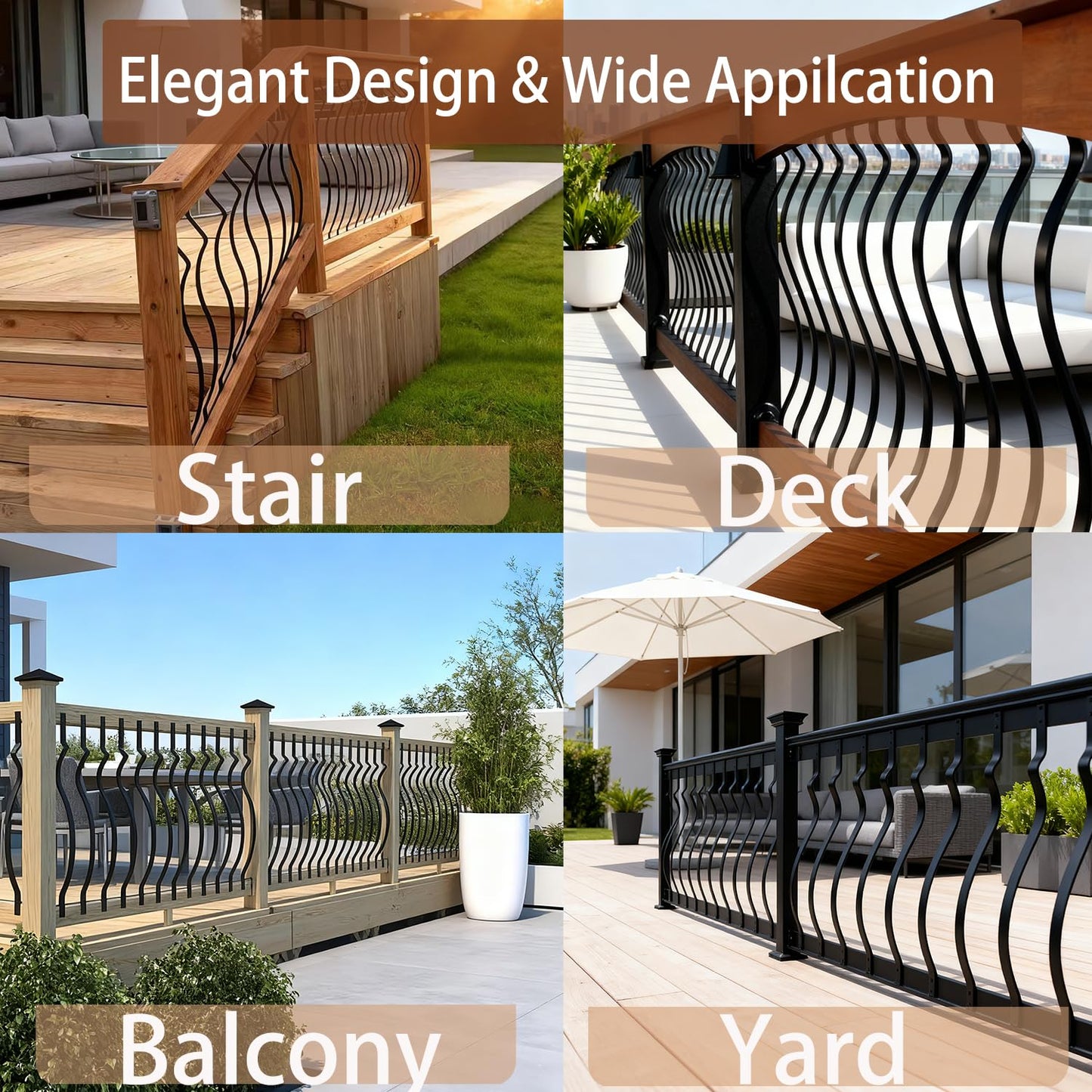 Hypergiant Iron Deck Balusters 30Pack 29.5" Inches Heavy Duty Deck Spindles Balusters with Screws,Metal Wave Arc Balusters for Outdoor Stair Porch,Deck Spindles Black Metal Outdoor Deck Railing