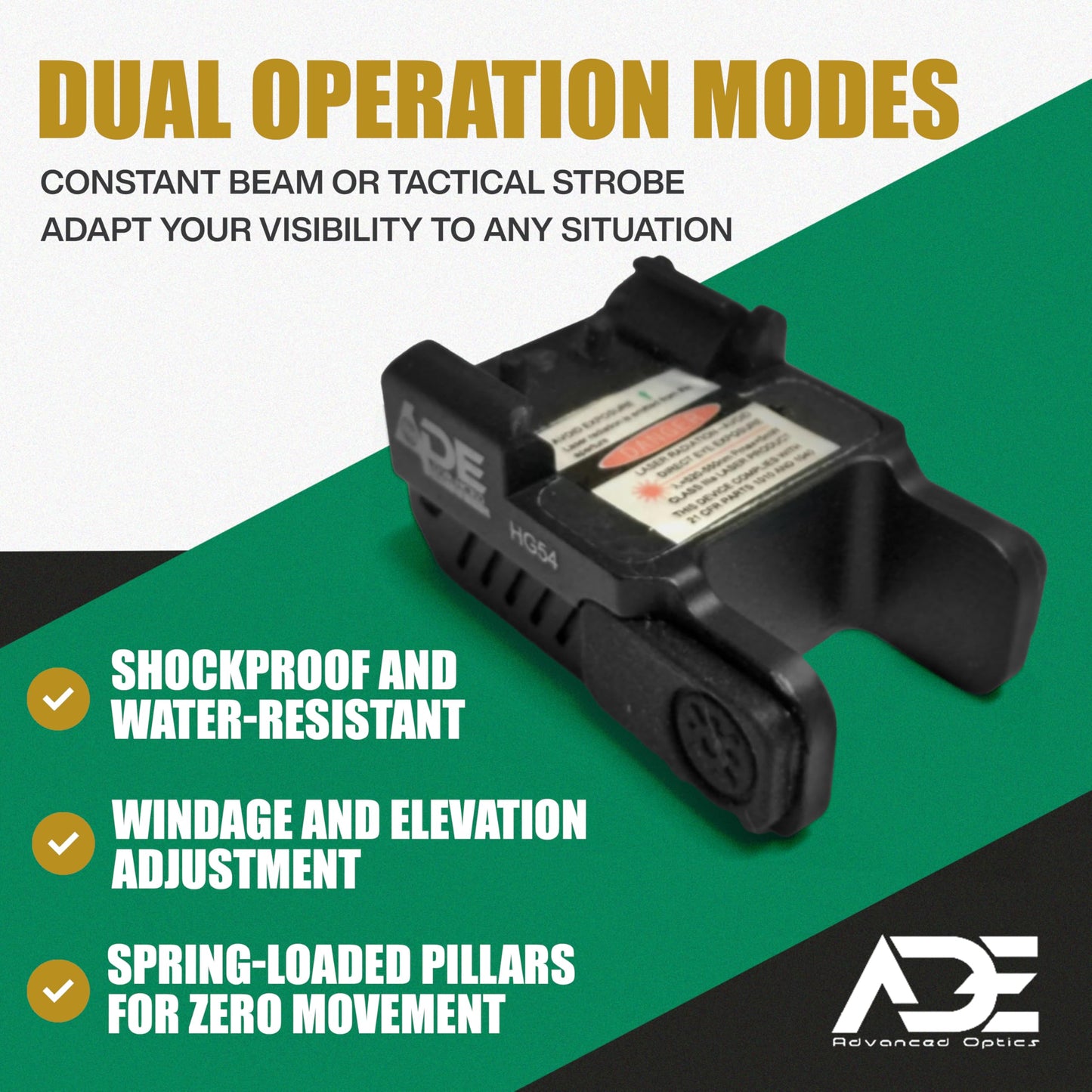 Ade Advanced Optics HG54R Red Strobe Class IIIA Laser Sight for Pistol Handgun, Picatinny Rail Mount, High-Visibility Targeting