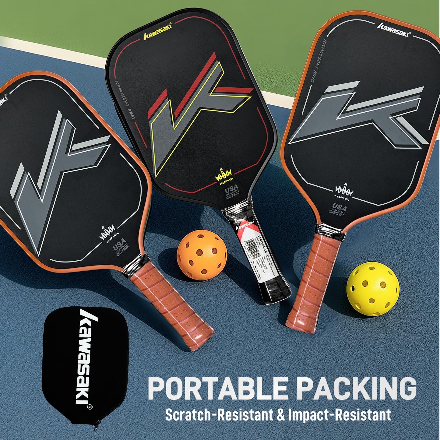 Pickleball Paddle, Kawasaki T700 Carbon Fiber (CFS)-USAPA Approved King Series Pickleball Racket 16mm for Tournament Level, with Cover Case/Grip (Black/RED)