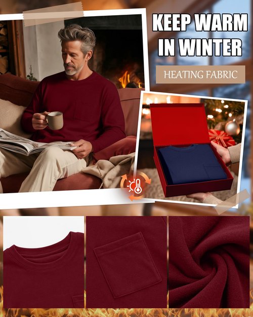Evervibe 3 Pack Men's Big and Tall Long Sleeve Shirts Thermal Pocket T-Shirt Crew Neck Fleece Top Slim Fit Casual Tee(Black, Navy Blue, Burgundy,3X-Large)