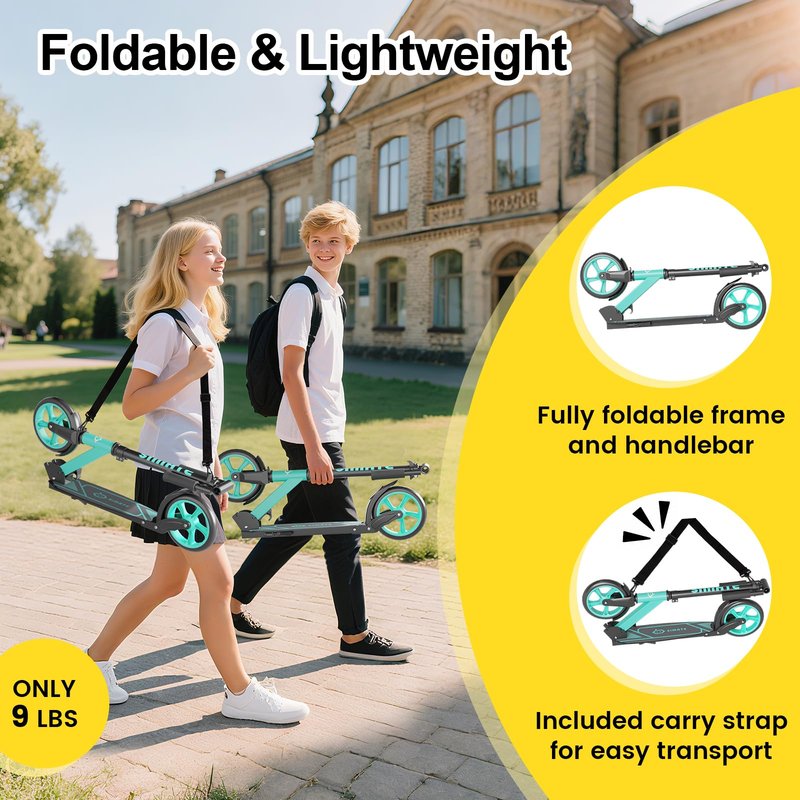 SIMATE Kick Scooter for Kids Teens & Adults, 4 Adjustable Heights, 8IN All Terrain Big Wheels, Foldable and Lightweight, Gifts for Girls Boys