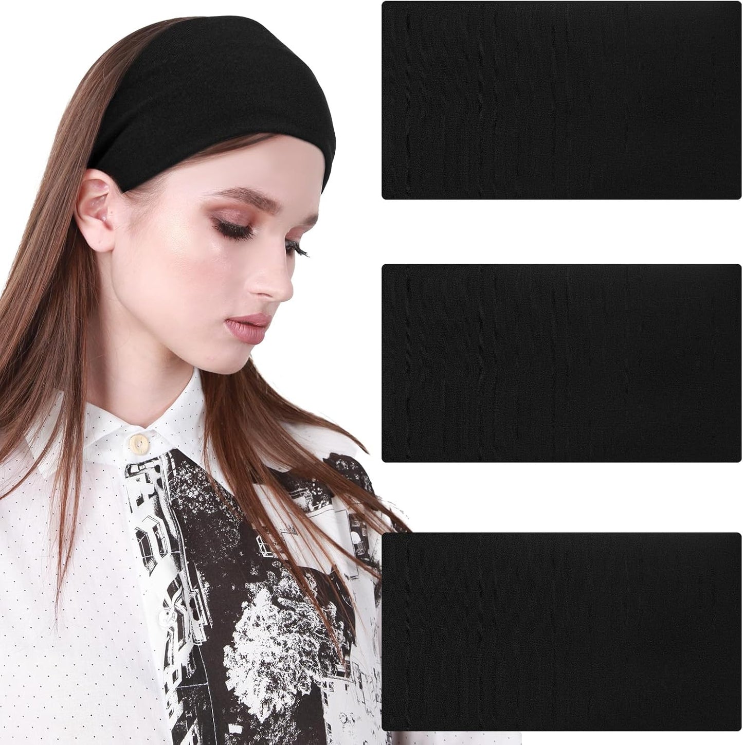 Skiennix Black Headbands - 3 PCS Non-Slip Elastic Sports Hair Bands for Women | Soft & Stretchy Gym Accessories