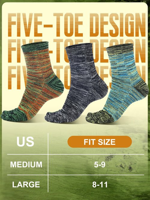 Fourluoo 6 Pairs Women Toe Socks Cotton Crew Breathable Socks with Toes for Women Men Athletic Running (Cute Color,8-11)