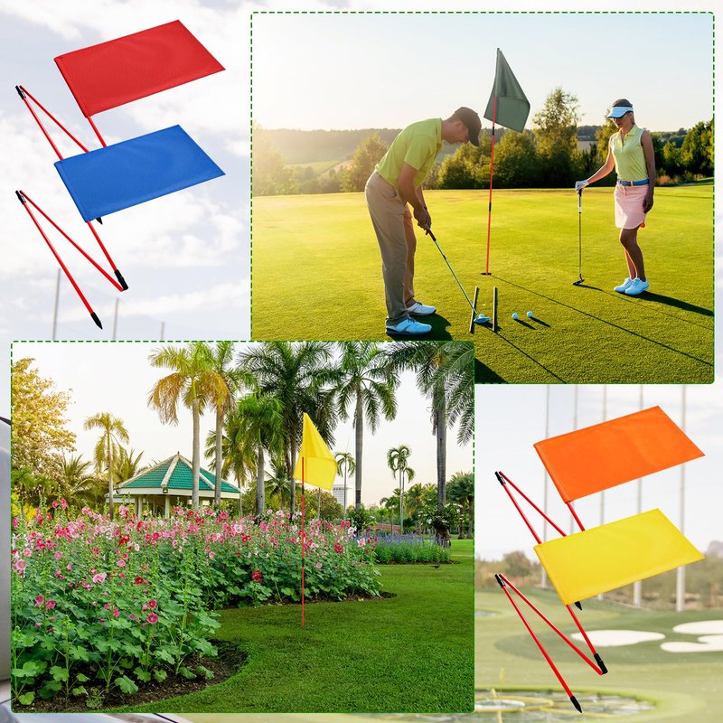 Motionchic 6 Set Golf Flag stick for Putting Green Golf Nylon Flags Pin Flags 3 Section Portable Putting Green Flagpoles for Backyard Practice Indoor Outdoor
