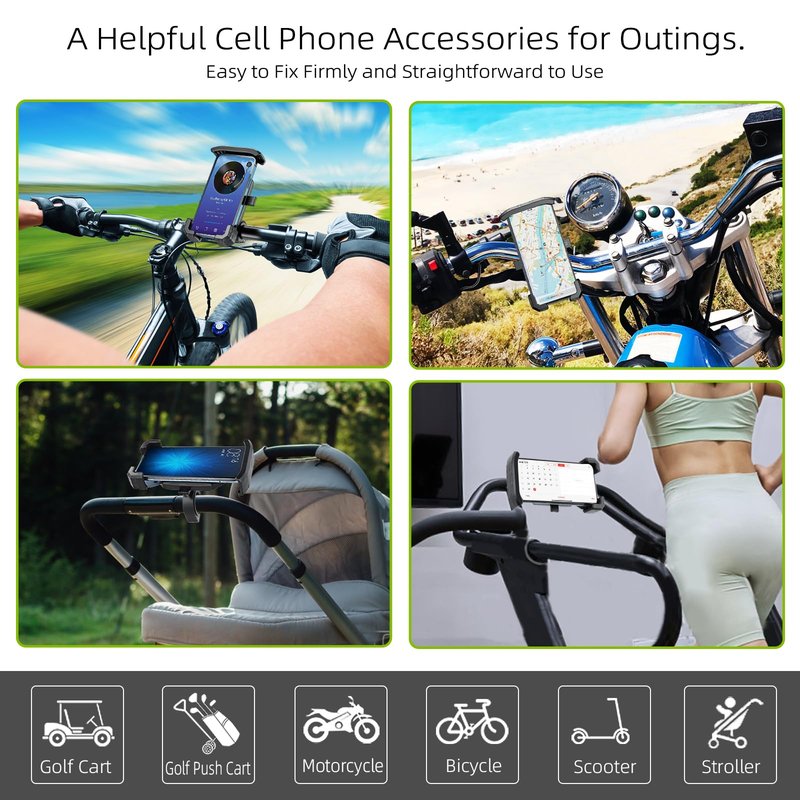 Roykaw Golf Push Cart Phone Holder Mount Compatible with Caddytek,Clicgear,Sun Mountain,Rovic, Caddy, Bag Boy,Golf Push Cart Accessories for Cell Phones,Full Silicone Protection/ 360°Rotatable