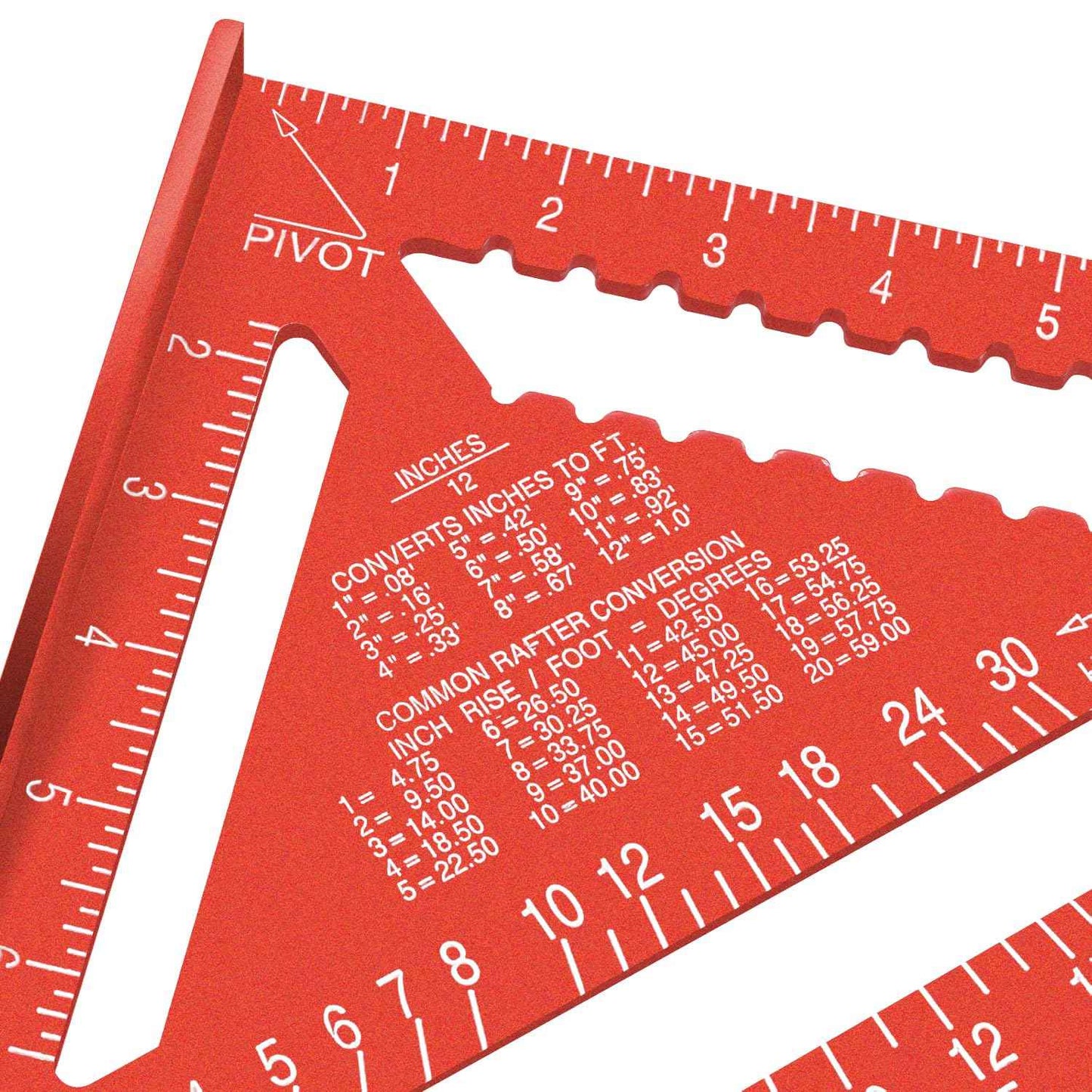 Beslands Aluminum 12-inch Rafter Square Carpenter Measuring Layout Tool Alloy Metal Triangle Ruler Imperial Protractor for Woodworking and Carpentry Red
