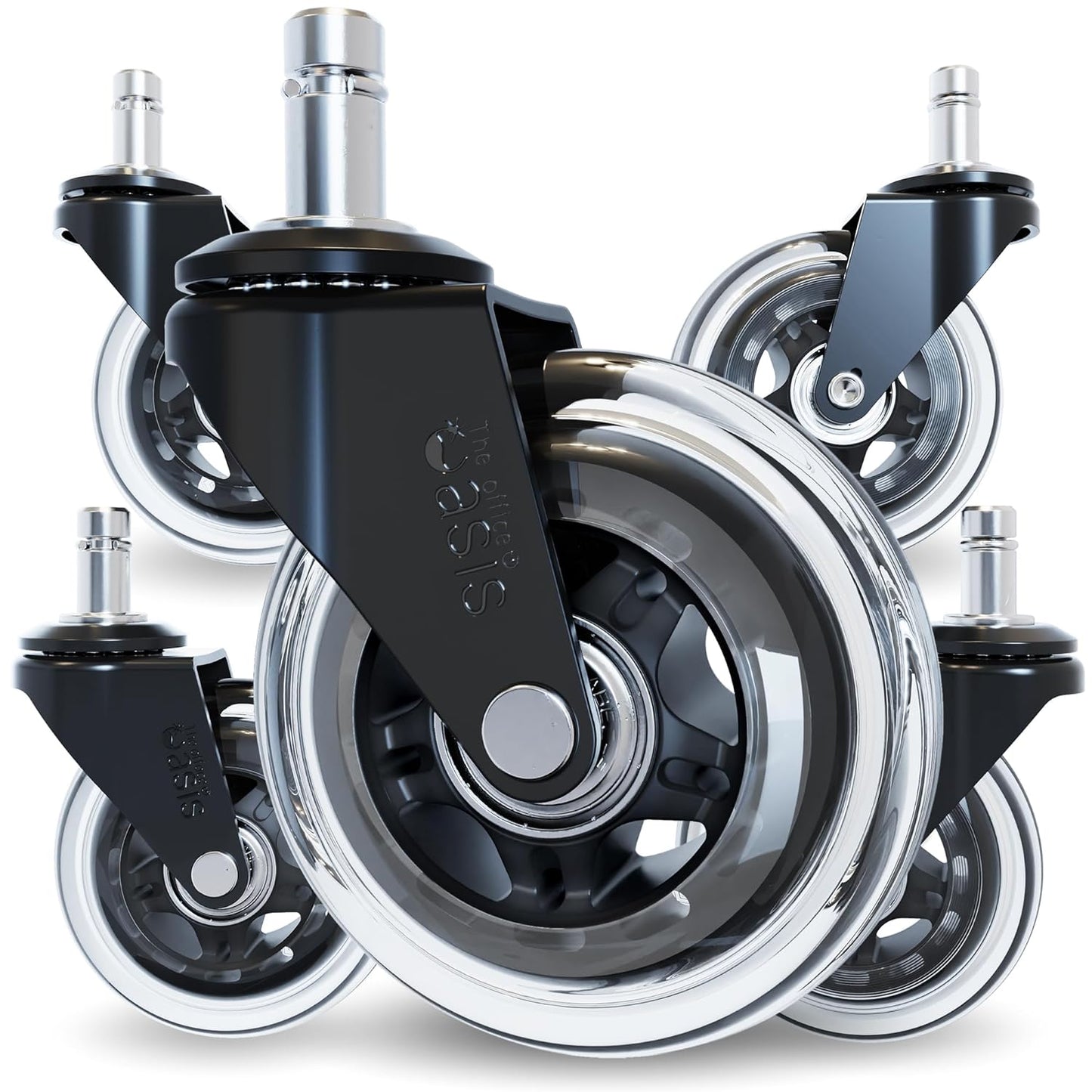 Original Rollerblade Office Chair Wheels - Smooth, Quiet Casters for Hardwood & Carpet - Easy Universal Fit - Set of 5