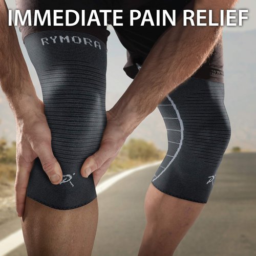 Knee Support Brace Compression Sleeves for Men and Women (Black) (Pair) (Medium) [M] - for Ligament Injury, Joint Pain Relief, Running, Arthritis, ACL, MCL, Sport