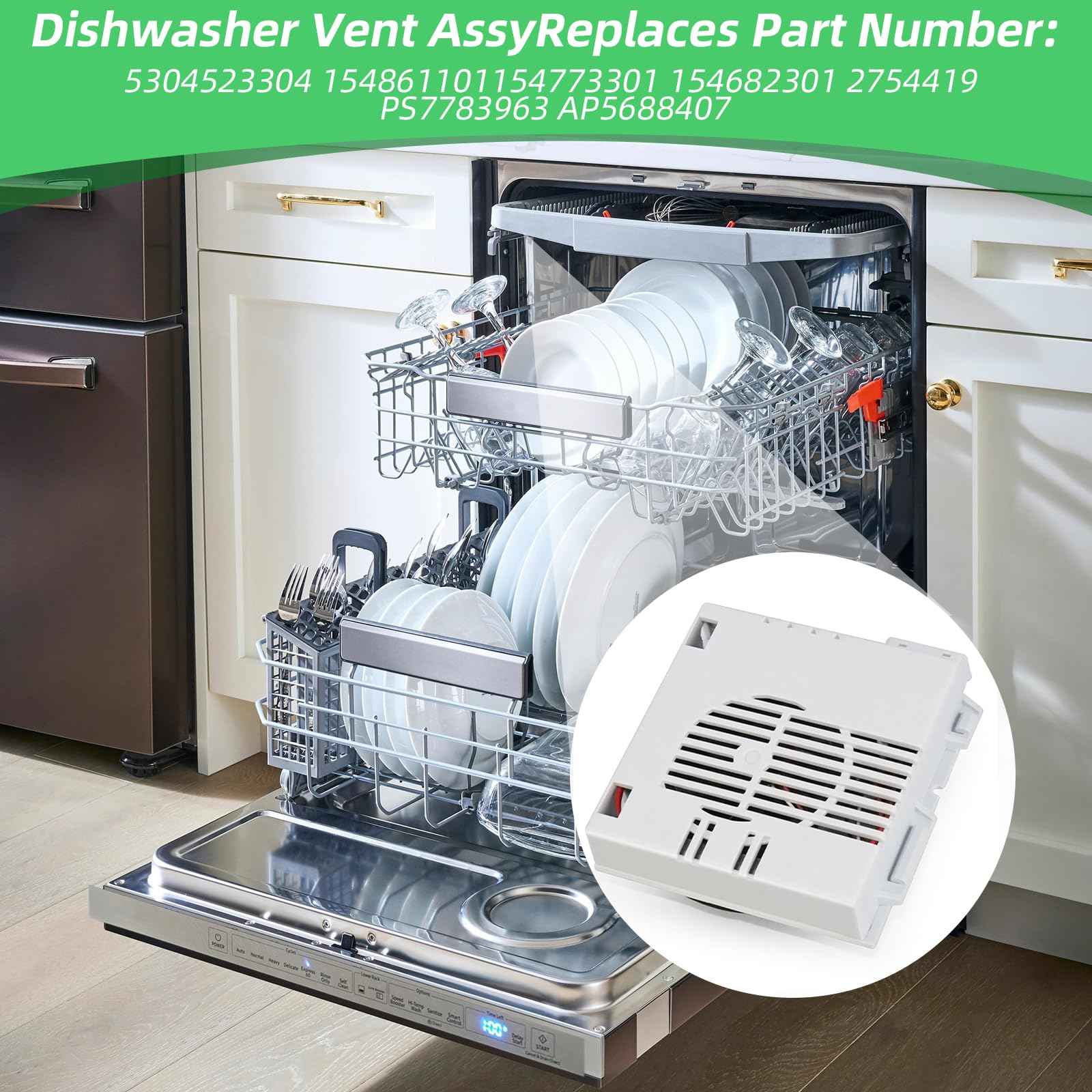 5304523304 154861101 Dishwasher Vent Assembly for Frigidaire Kenmore, Dishwasher Fan Motor Replacement FGID2466QF6A FGID2466QF5A FGID2466QF4A FGID2466QD1A FGIP2468UF0A, 154773301 154682301 AP6977370