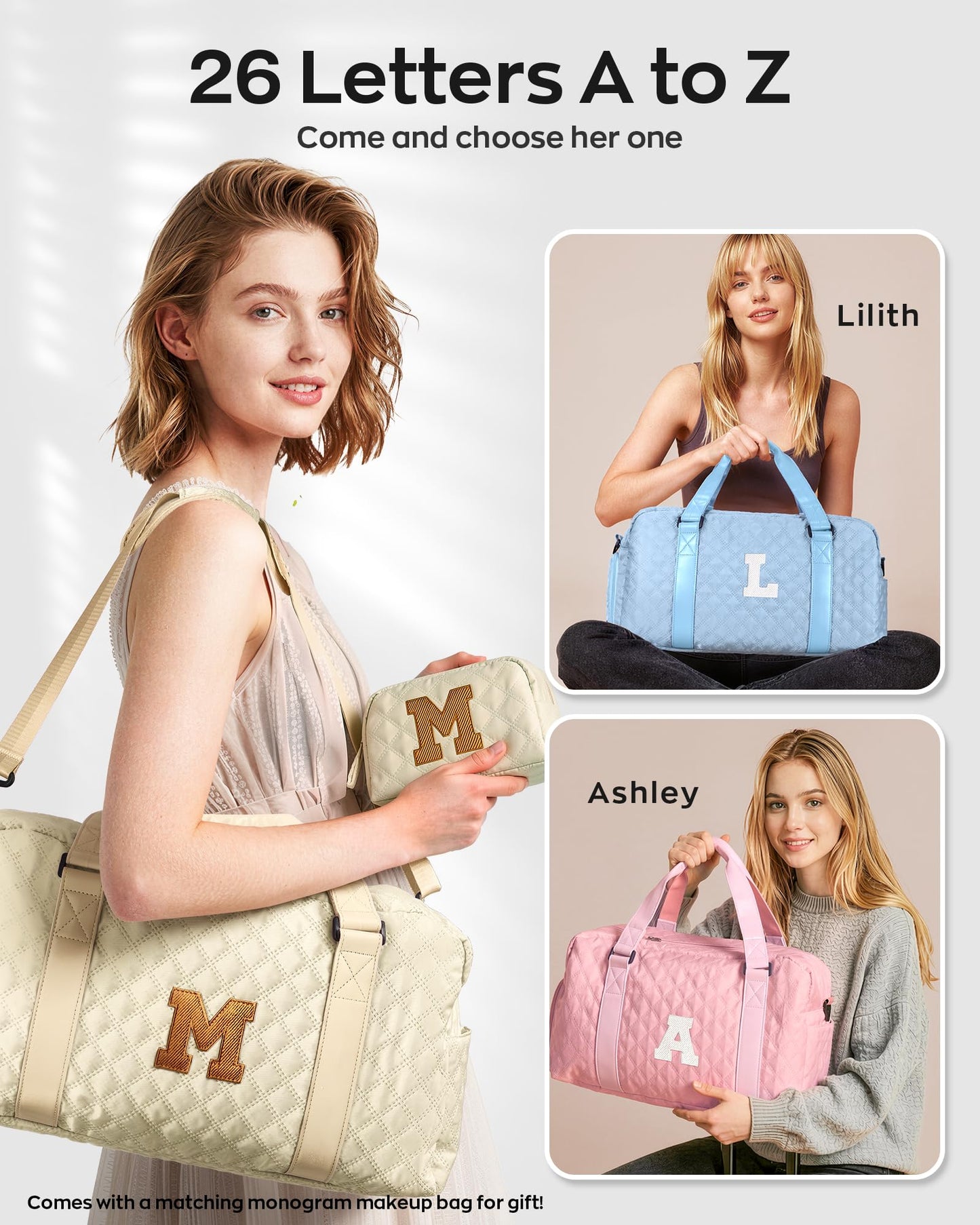 Elilier Women Girl Gifts Travel Duffle Bag: Weekender Overnight Bag with Makeup Bag, Gym Dance Gymnastics bag w Shoe Compartment for Girl Teens, Personalized women gift for Her