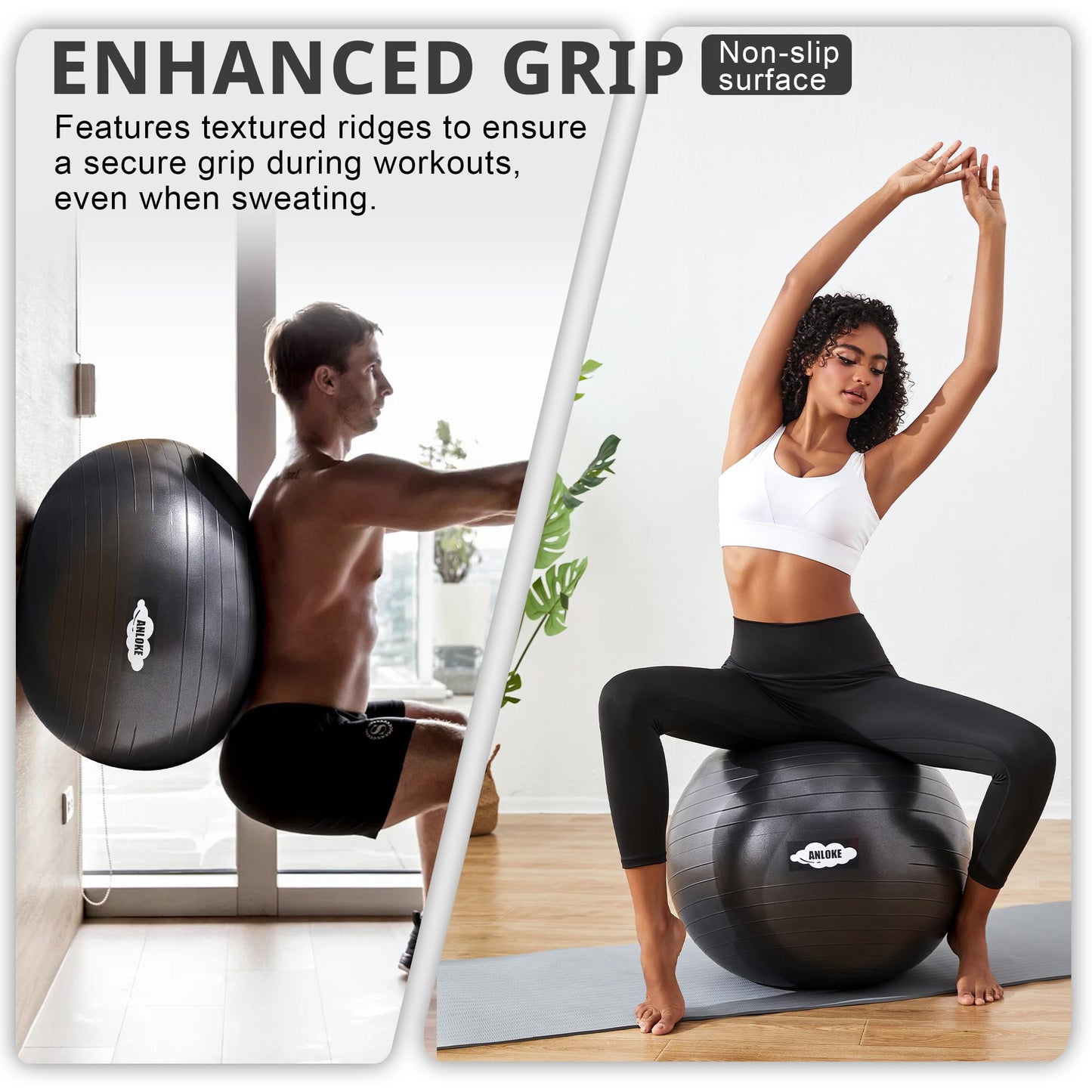 Yoga Ball for Exercise Fitness & Balance, Anti-Burst Stability Ball Chair, Birthing Ball for Pregnancy,-L (23"~26") 65cm, Black