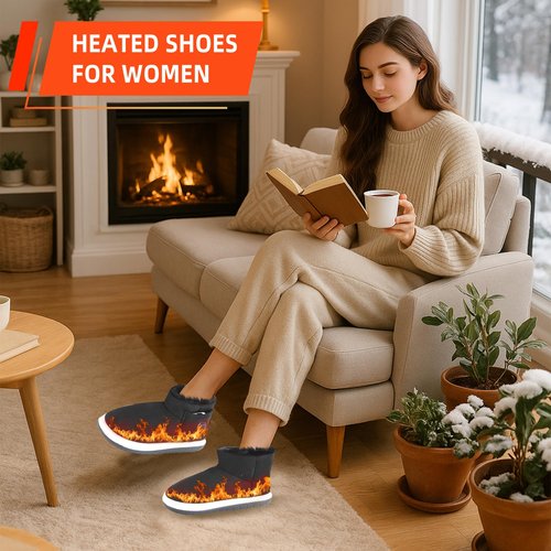 NBtoUS Women Heated Shoes with 2 Pack 5500mAh Battery(Black, XL)