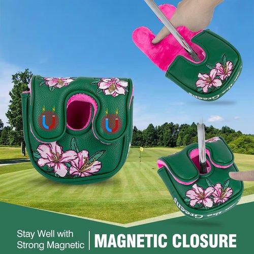 Golf Putter Covers DF3 Putter Headcover Azalea Embroidery Mallet Putter Covers with Magnetic Closure fit lab DF3 Putter, Green