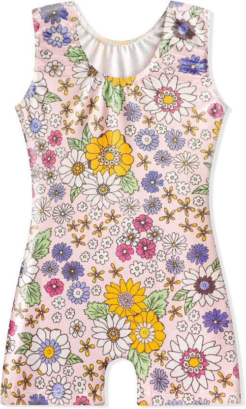 EQSJIU Gymnastics Leotard - Sparkly Unicorn Rainbow Design with Shorts | Sizes 1-10 Years