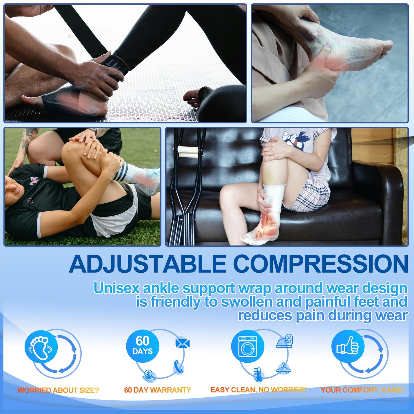 Kathrio 2 Pack Ankle Brace for Men & Women- Adjustable Support Foot Wrap with Anti-Slip Design, Ankle Compression Sleeve for Achilles Tendonitis, Plantar Fasciitis, Sprains & Sports Injuries(Black)