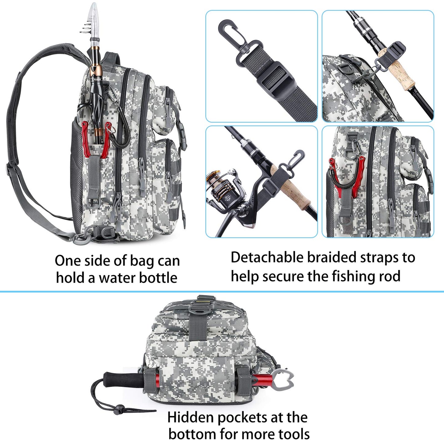PLUSINNO Fishing Backpack Tackle Bag, Water-Resistant Backpack with Rod Holder, Ideal Shoulder Bag Gifts for Men