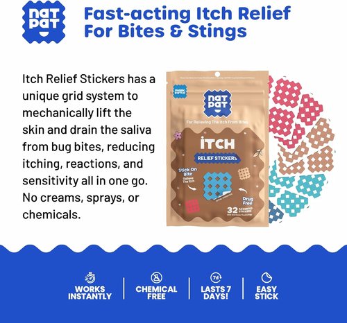 Buzzpatch Magic Patch Itch Relief Stickers - Effective Insect Bite Relief for Mosquitoes, Ticks & More - 32 Count