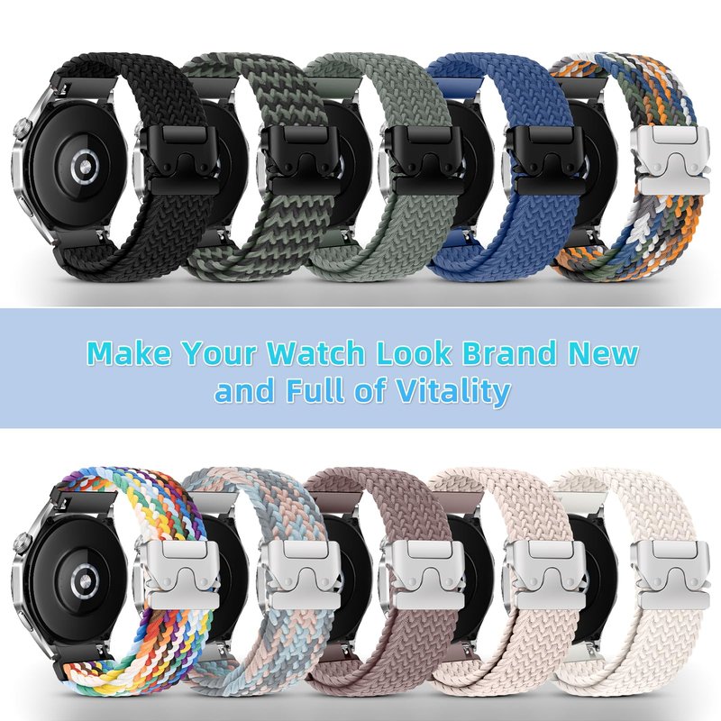 RoYiio Nylon Band for Amazfit Bip 6/Bip 5/Balance 2/GTR 4/GTR 3 Pro Bands Breathable 22mm Woven Nylon Sport Strap for Garmin Venu 4 45mm /Venu 3 /Forerunner 570 47mm /Forerunner 265 - Black Green