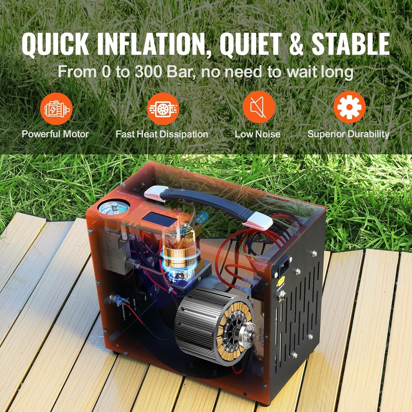 VEVOR PCP Air Compressor - 4500PSI Portable Airgun Compressor with Auto-Stop | DC12V/AC120V | Oil & Water-Free