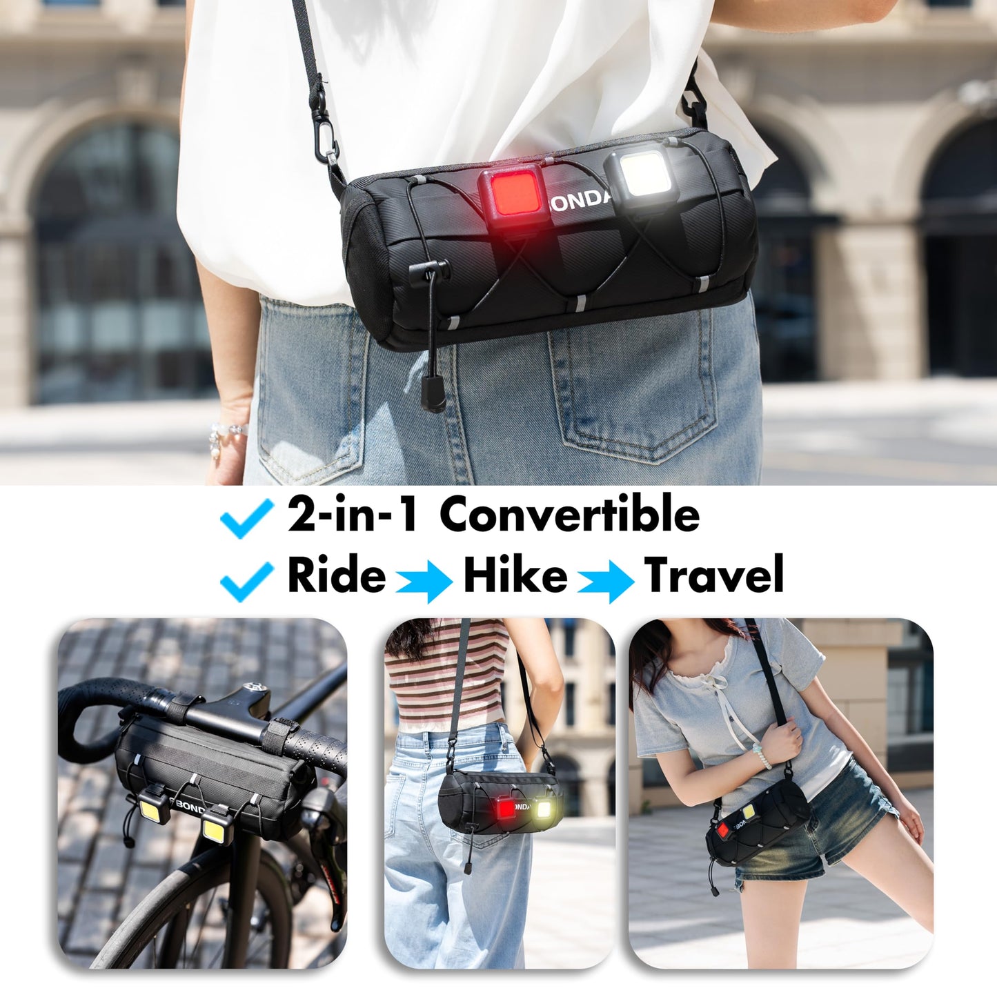 OFFBONDAGE Bike Handlebar Bag for Bicycle Front Storage Bag Waterproof Shoulder Bag with Shoulder Strap for Road Mountain Bike Bikepacking