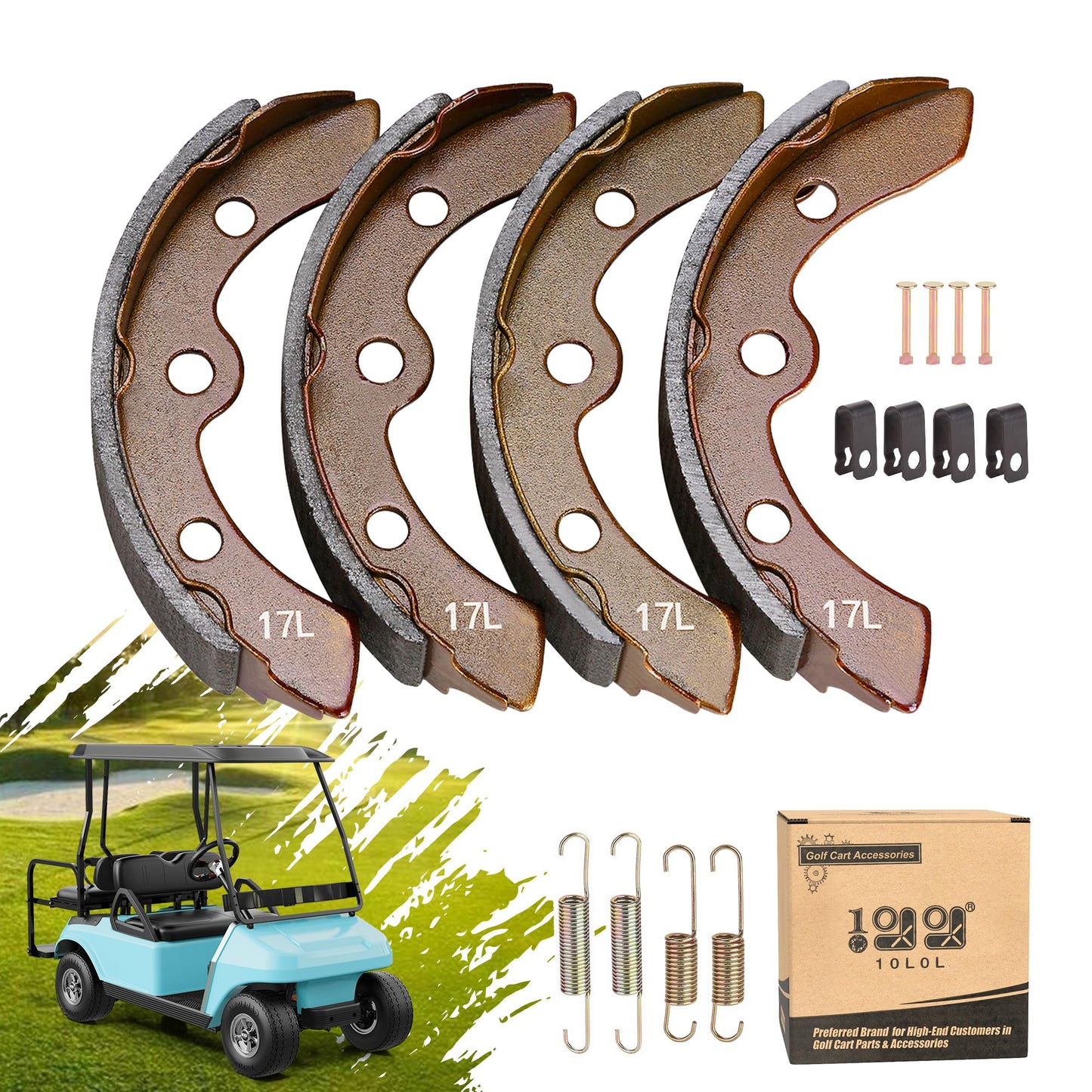 10L0L Golf Cart Brake Shoes Kit for EZGO XI-Serial 1983-1986, for Club Car DS & Carryall (Manual Adjust) 1981-1994, for Yamaha G1 1978-1980, Replace OEM 101146302 101880701