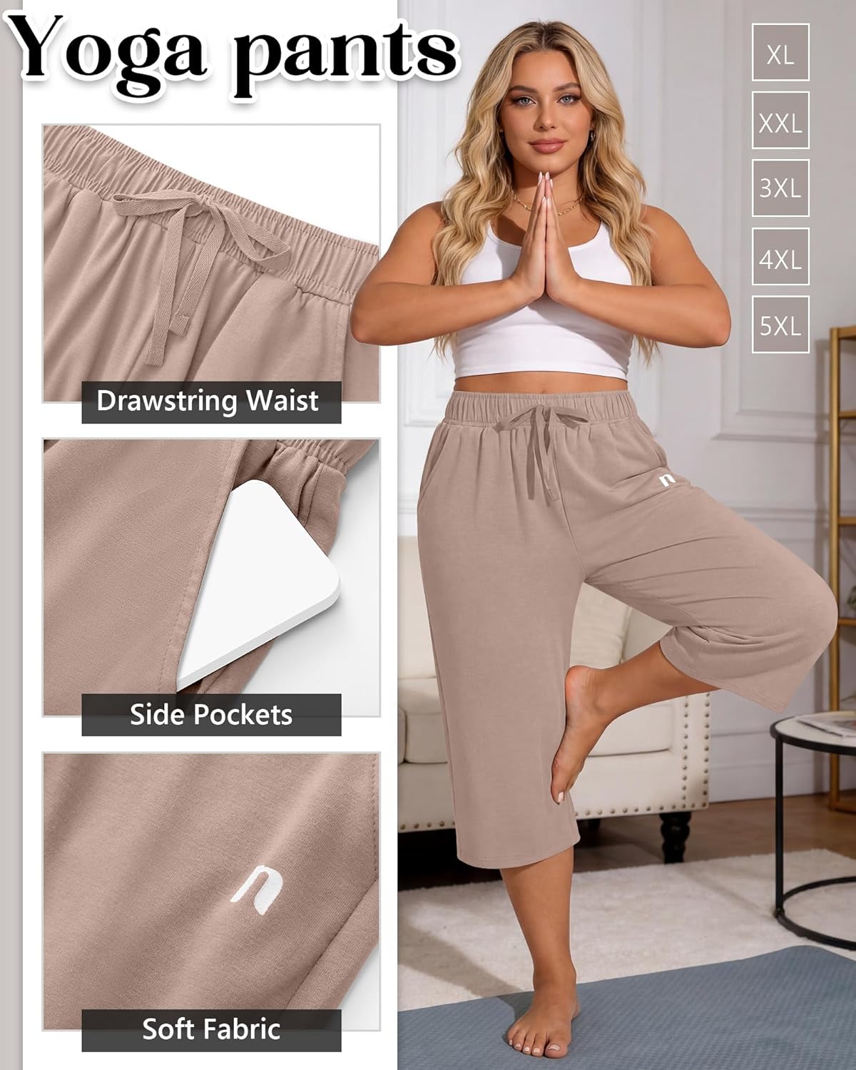 Neer Plus Size Women's Capri Pants - Wide Leg Casual Drawstring Sweatpants with Pockets | 3 Pack