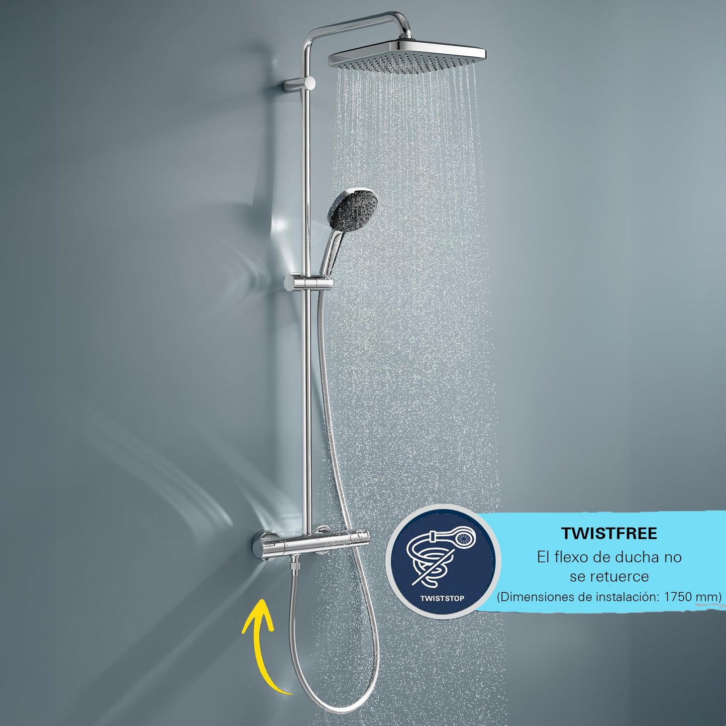 GROHE VitalioFlex Metal Long-Life TwistStop - Shower Hose 1.75 m (Tensile Strength 50 kg, Pressure Resistance Up to 16 Bar, Heat Resistance 75°C, Universal Connection G 1/2" x 1/2"), Chrome, 22100000
