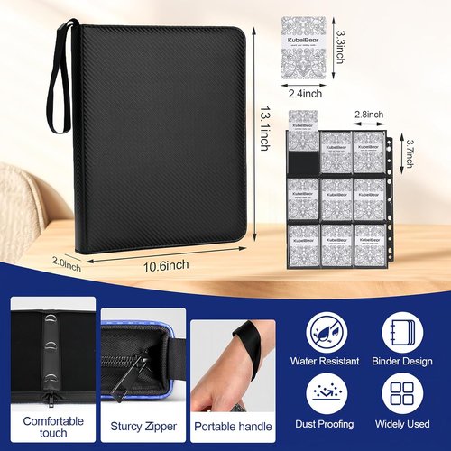 Card Binder - 720 Capacity Zippered Trading Card Holder for MTG & Sports Cards - Acid-Free, Durable Storage (Black, 9 Pocket)