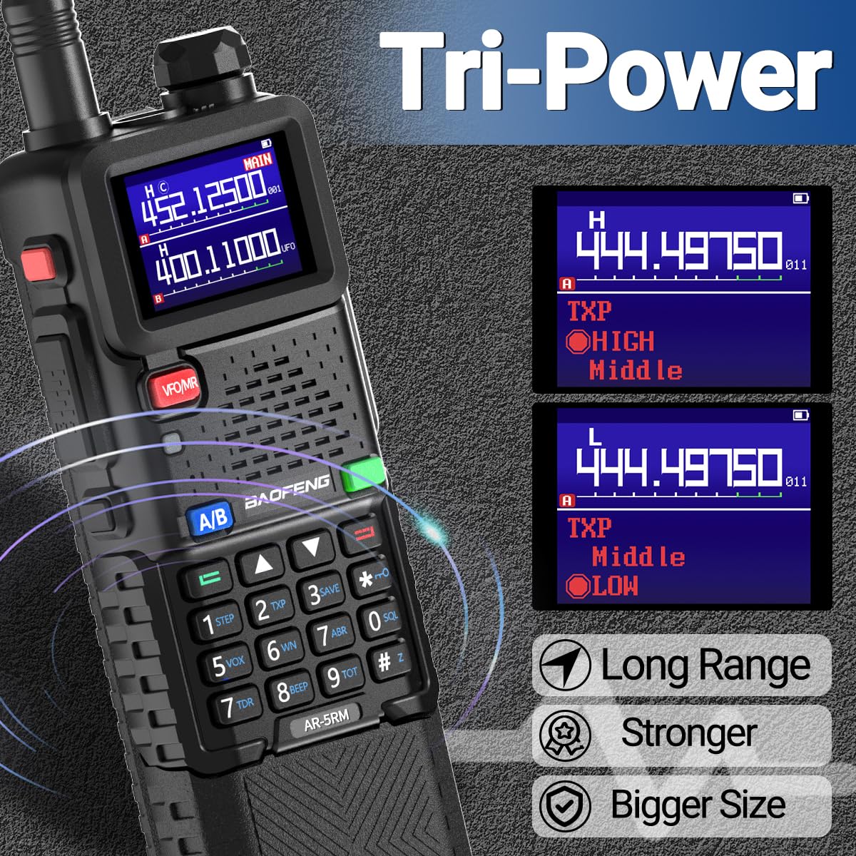 Ham Radio Baofeng Radio10W 5RM FM Radio Handheld Two Way Radio Long Range AR-5RM NOAA Weather Radio DTMF Walkie Talkies Copy Frequency 999CH USB-C Charger 3800mAh Battery Survival Radios (2 Pack)