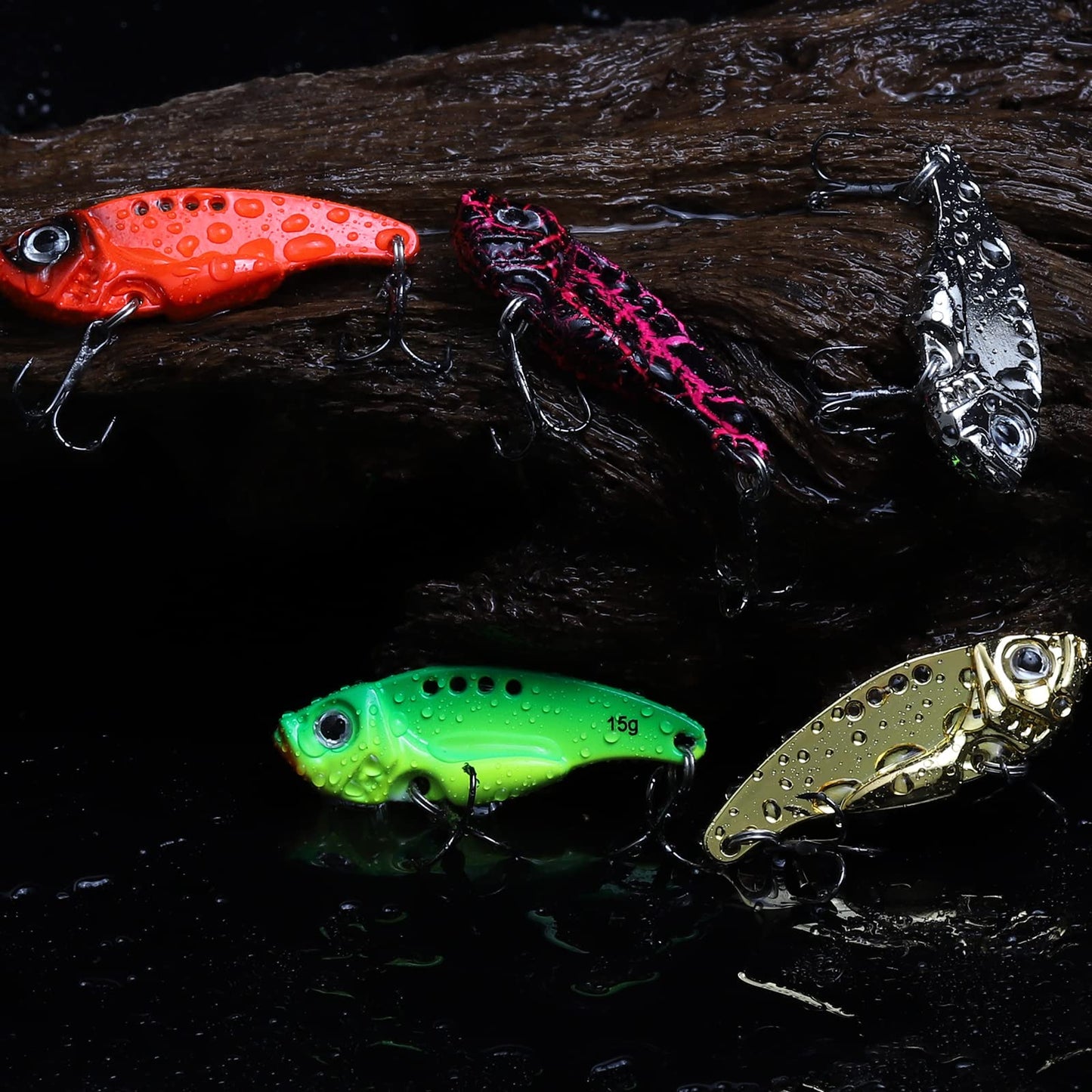 Dovesun 15pcs Blade Bait Fishing Lures Fishing Spoons Lures Fishing Swimbait for Bass, Crappie, Trout Walleye Type 1