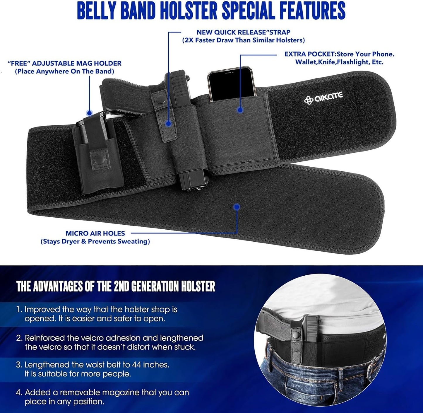 Skiennix Belly Band Holster - Comfortable IWB Gun Holster for Men & Women | Fits Most Pistols & Revolvers