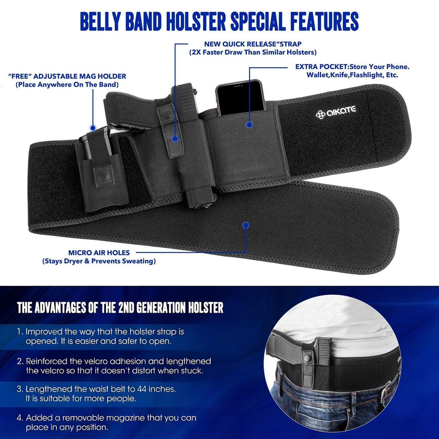 Belly Band Holster for Concealed Carry, IWB Gun Holster for Men and Women, Most Comfortable Waistband Handgun Carrying System with Magazine Pouch, One Holster Fits Most Pistols & Revolvers (Right)