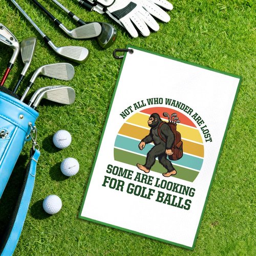 Juoqg Not All Who Wander are Lost Golf Towel, Fun Sasquatch Golf Bag Towel with Clip, Golfing Accessories for Women Men, Birthday Retirement Gifts for Golfer Sports Fan, Golfing Gifts for Grandpa Dad