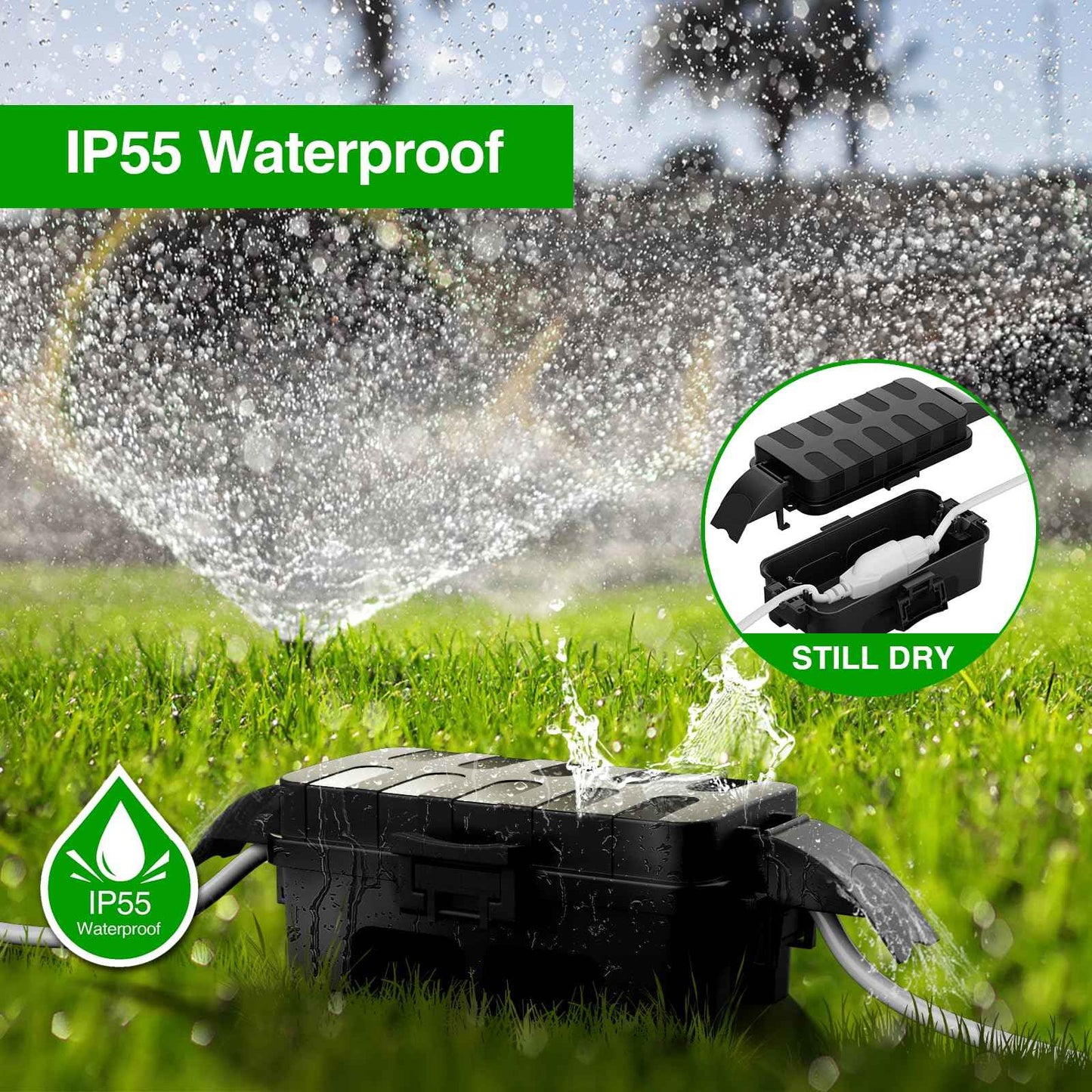 Flemoon [2 Pack] Small Outdoor Electrical Box Waterproof w/Detachable Shield Covers, IP55 Extension Cord Cover for Plug, Outlet, Lights, Weatherproof Connection Box(Inner 5.9 x 3.2 x 1.8inch), Black