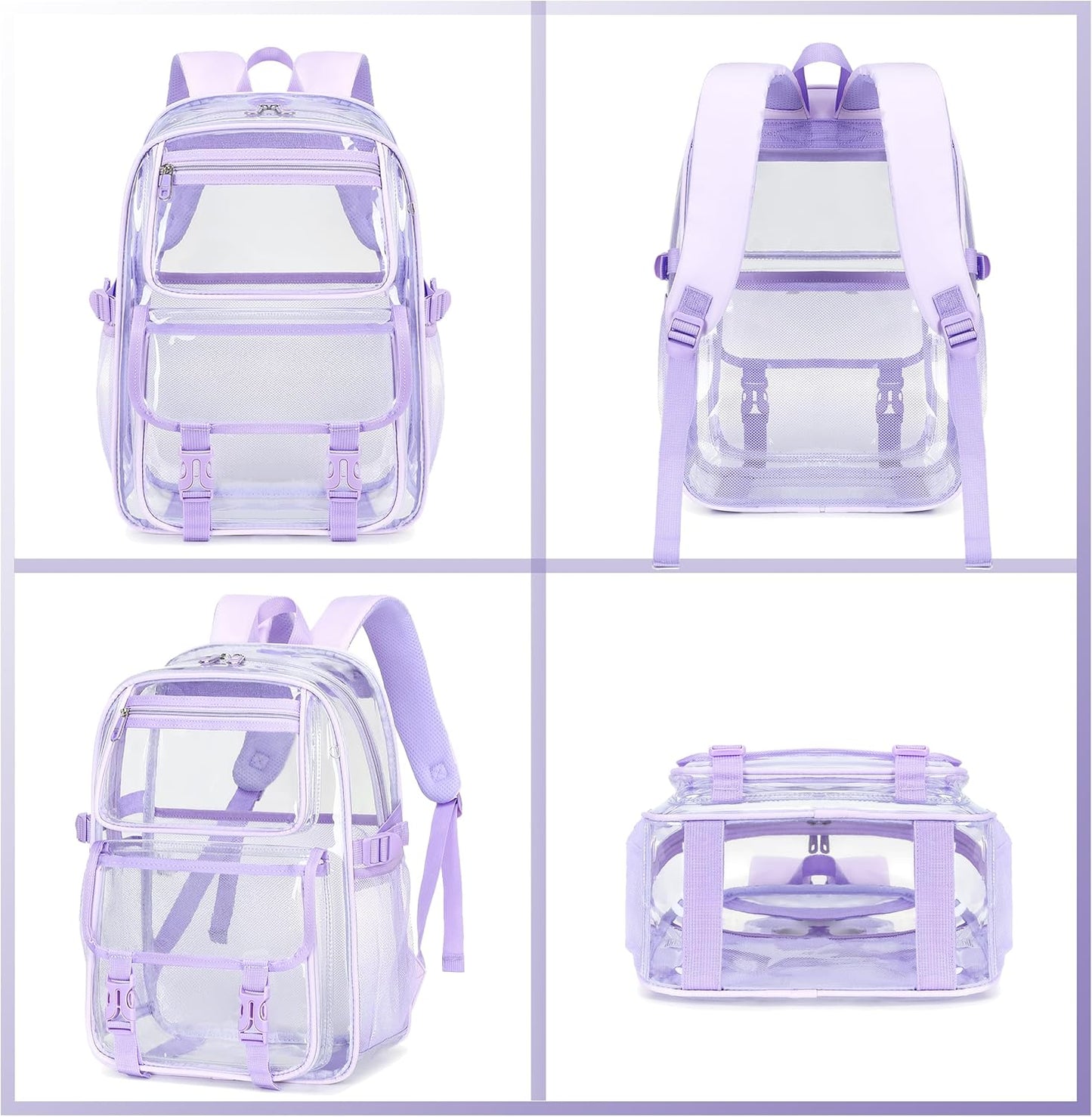 Skiennix Large Clear Backpack - Heavy Duty PVC Transparent Design for 16-Inch Laptops | Purple