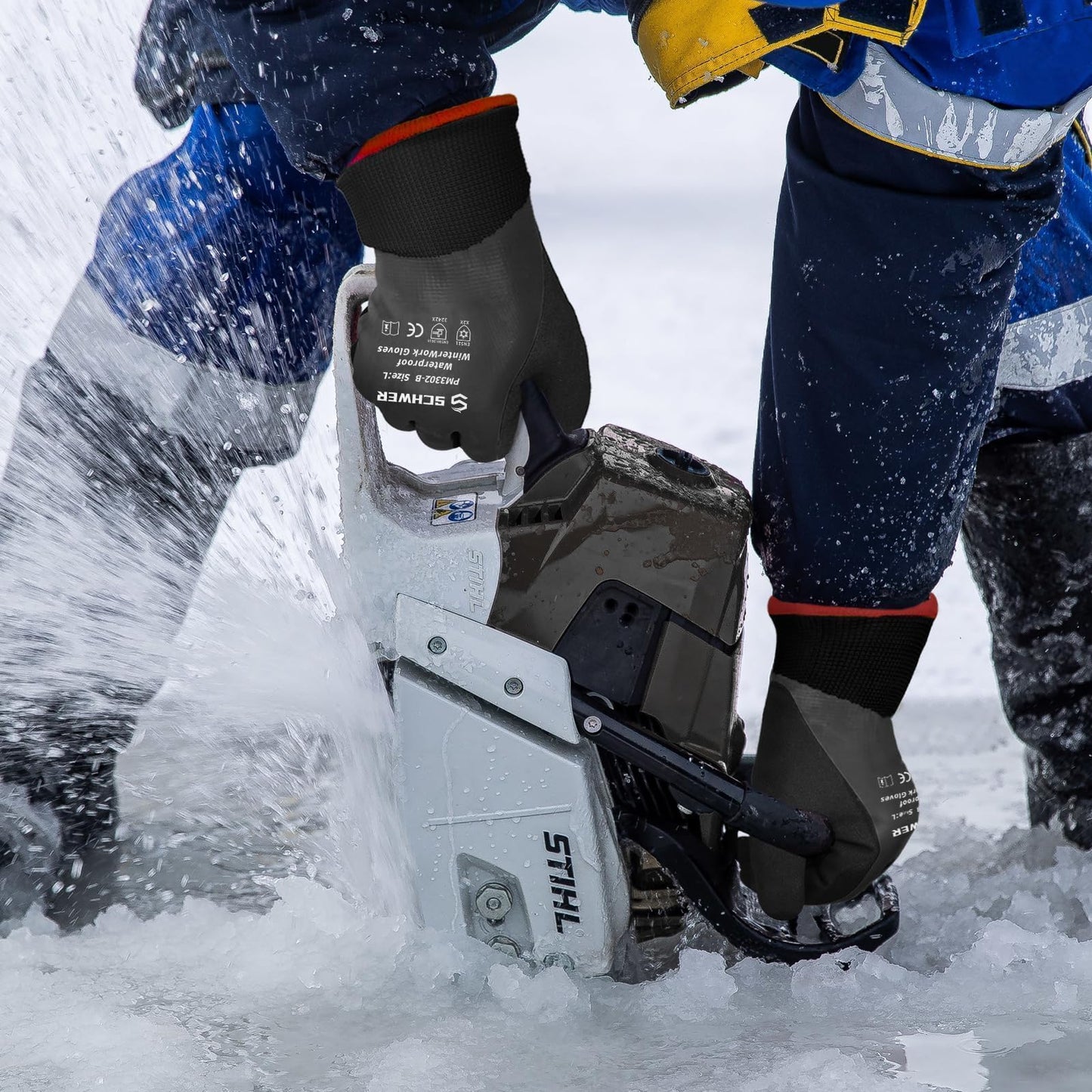 Schwer Waterproof Winter Work Gloves, ANSI A2 Cut Resistant Freezer Gloves for Outdoor Cold Weather Keep Hands Warm, Thermal Insulated Gloves for Shoveling Snow, Ice Fishing, Super Grip, L