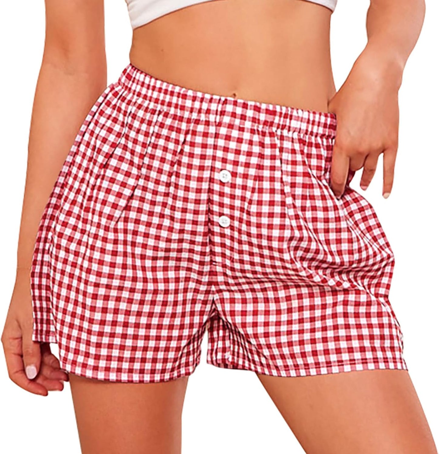 PRETTYGARDEN Women's Gingham Pajama Shorts - Y2K Plaid Lounge Sleepwear for Summer | Comfortable Beach Bottoms