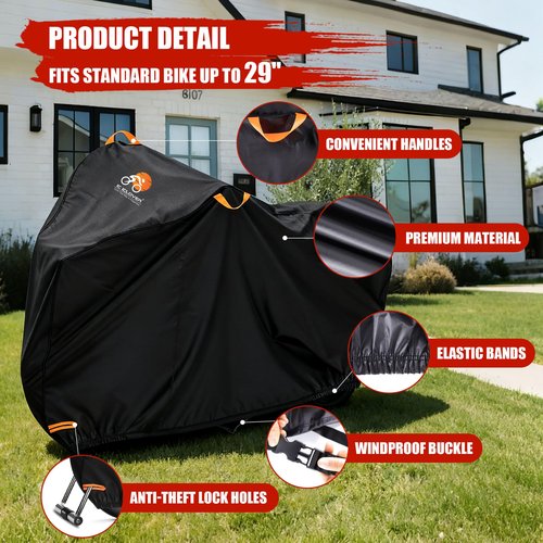 IC ICLOVER Bike Cover Waterproof Outdoor, 1 Bikes Storage Bicycle Covers for Outside, Bike Tarp with Lock Holes Against Rain Sun UV Dust Wind for Mountain Road City Ebike Hybrid Electric Bikes E-Bike