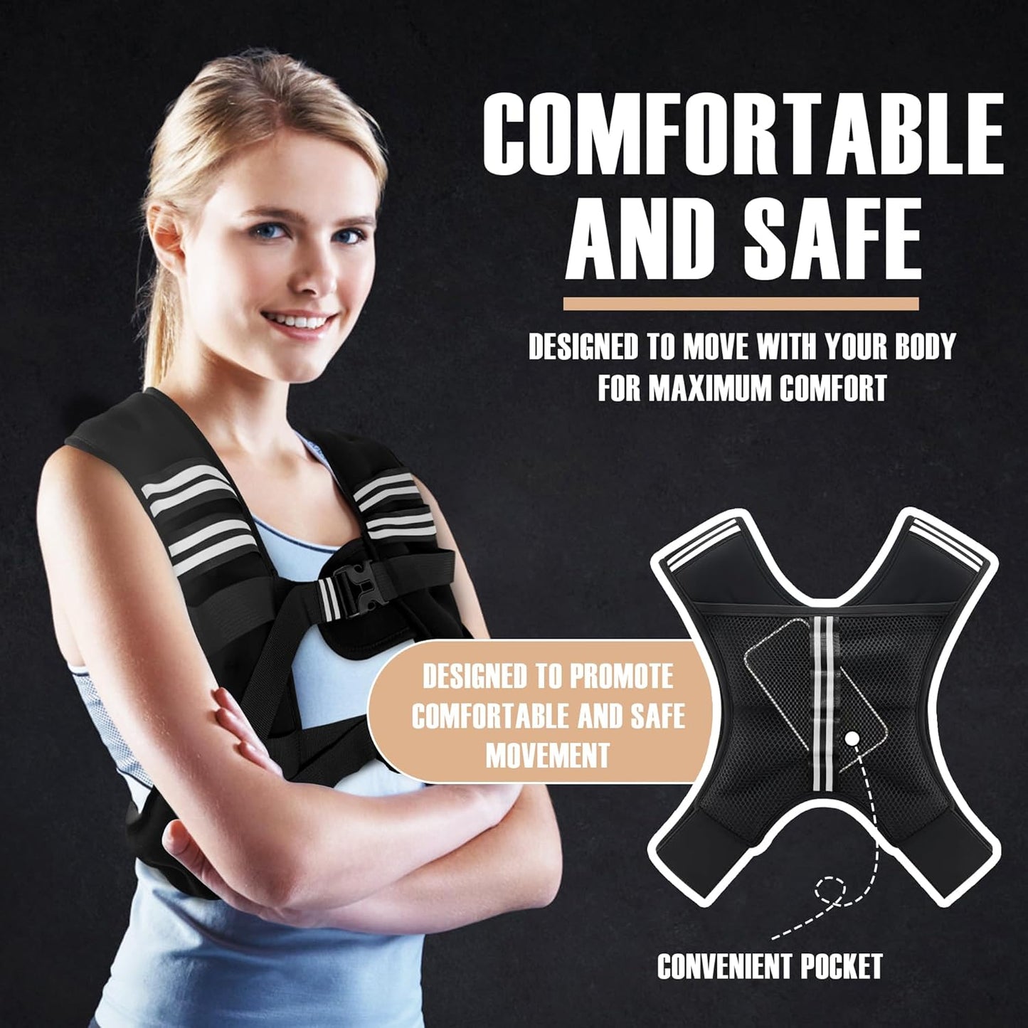 NATURELUX Weighted Vest - Adjustable 5-30lbs for Men & Women | Reflective Stripe for Enhanced Safety