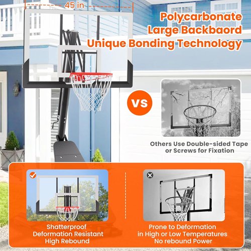 Feelwin Basketball Hoop - Adjustable 10ft Height | Durable 45/48in Steel Frame for Youth & Adults