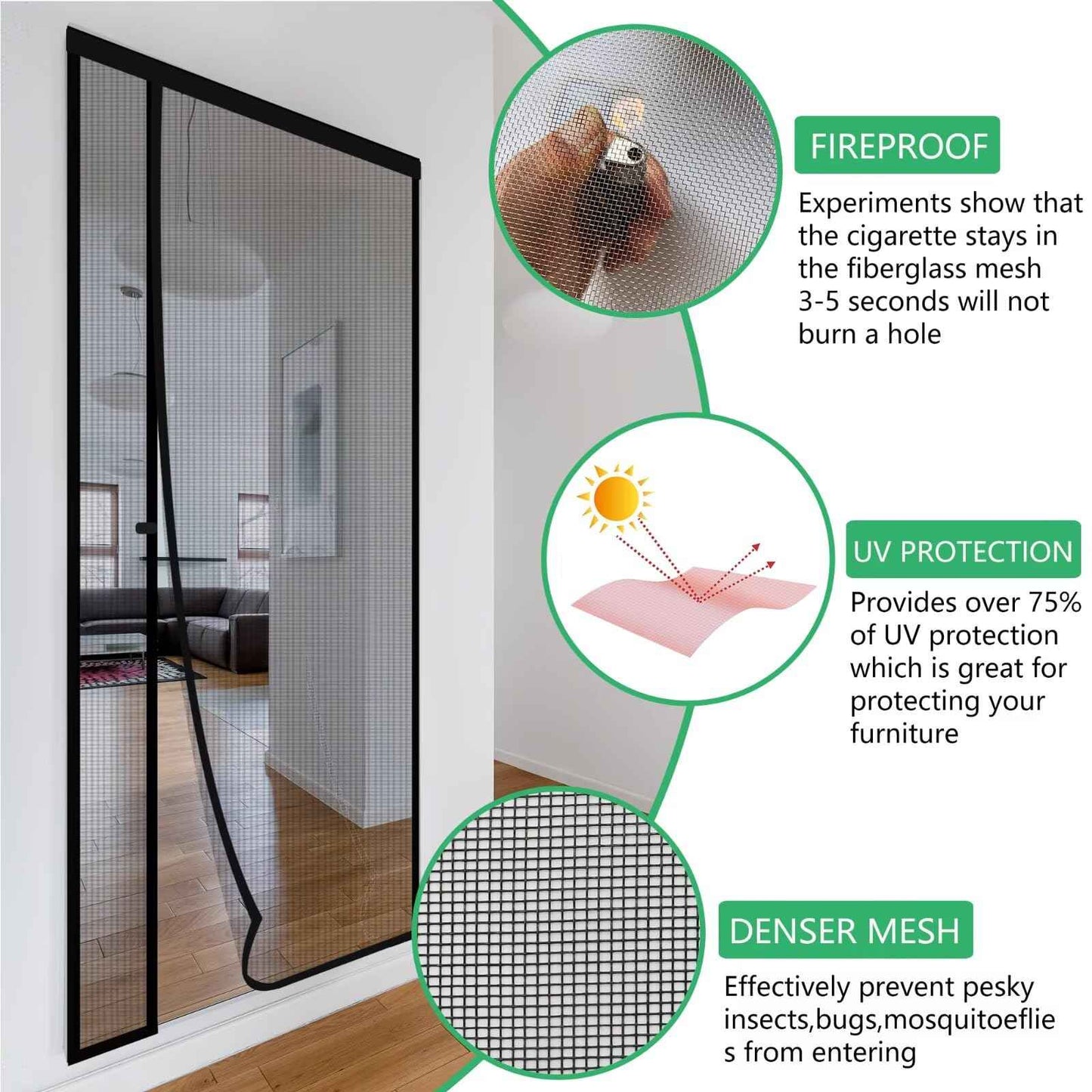 RELIANCER Fiberglass Magnetic Door Screen,Fit Doors Size 30"x78",Auto Close Screen Door Mesh w/Magnets,Left Right Side Opening,Patio Doorway Net Screens,Self-Closing Doors Cover,Doorway Curtain Mesh